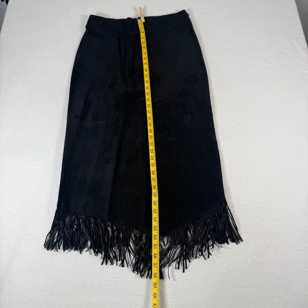Zebra Leather Canada Black Suede Leather Fringe Skirt Womens 10 Western Vintage - Picture 5 of 7